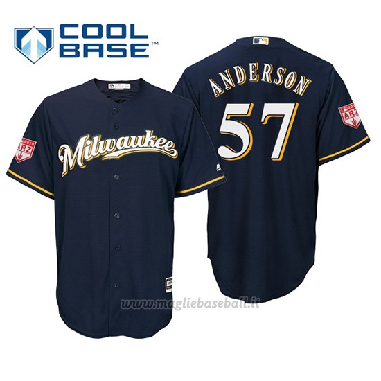 Maglia Baseball Uomo Milwaukee Brewers Chase Anderson Cool Base Entrenamiento De Primavera 2019 Blu